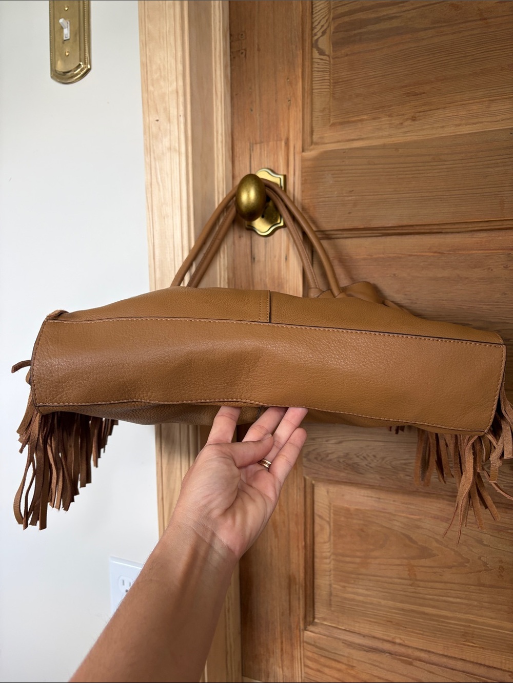 Vince Camuto ๐ Tan Leather Fringe Tote Bag | EUC - Picture 3 of 11
